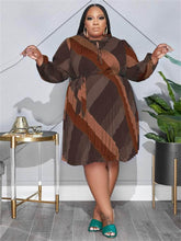 Load image into Gallery viewer, Cap Point coffee / XL Martina Plus Size Long Sleeve Printed Loose Bandage Maxi Dress
