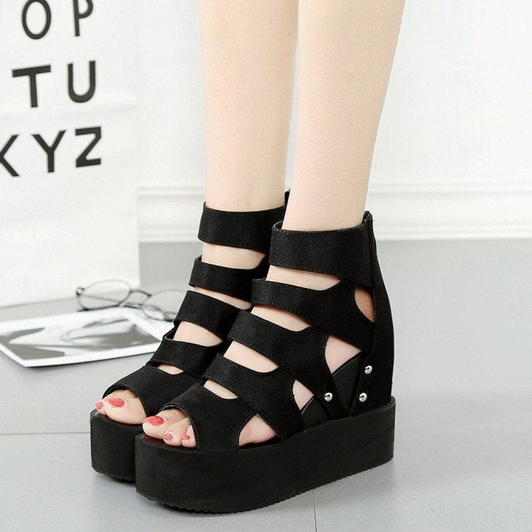 Cap Point Collette Muffin Thick Bottom Wedge Heel Hollow Fish Mouth  Sandals