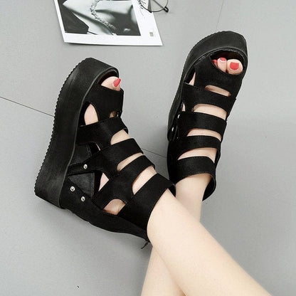 Cap Point Collette Muffin Thick Bottom Wedge Heel Hollow Fish Mouth  Sandals