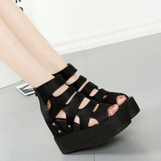 Cap Point Collette Muffin Thick Bottom Wedge Heel Hollow Fish Mouth  Sandals