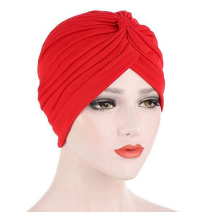 Cap Point Crimson Red Solid folds pearl inner hijab cap