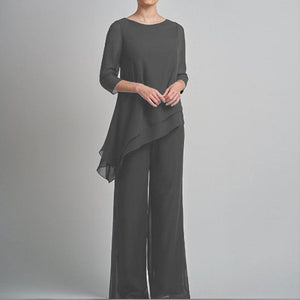 Cap Point Customer Color / 2 2 Pieces Half Sleeve Elegant Solid Irregular Mother of the Bride Pantsuit