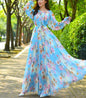 Cap Point cyan / S Aria Floral Printed  Loose Chiffon Fashion Maxi Dress