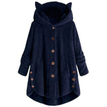 Load image into Gallery viewer, Cap Point Dark Blue / S Faux Fur Hooded Coat Plush Velvet Jacket
