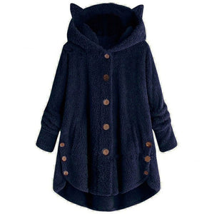 Cap Point Dark Blue / S Faux Fur Hooded Coat Plush Velvet Jacket