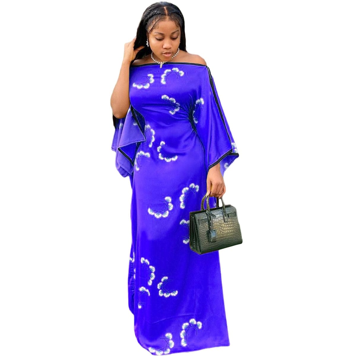 Cap Point Dark Blue / S Jenny High-end Slash Neck Full Sleeve Chiffon Maxi Dress