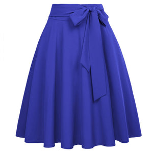 Cap Point Dark Blue / S Perline Belle Poque High Waist Self-Tie Bow-Knot Embellished  A-Line Skirt