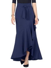 Load image into Gallery viewer, Cap Point Dark blue / S Perline High Waist Wrap Asymmetrical Ruffle Mermaid Maxi Skirt
