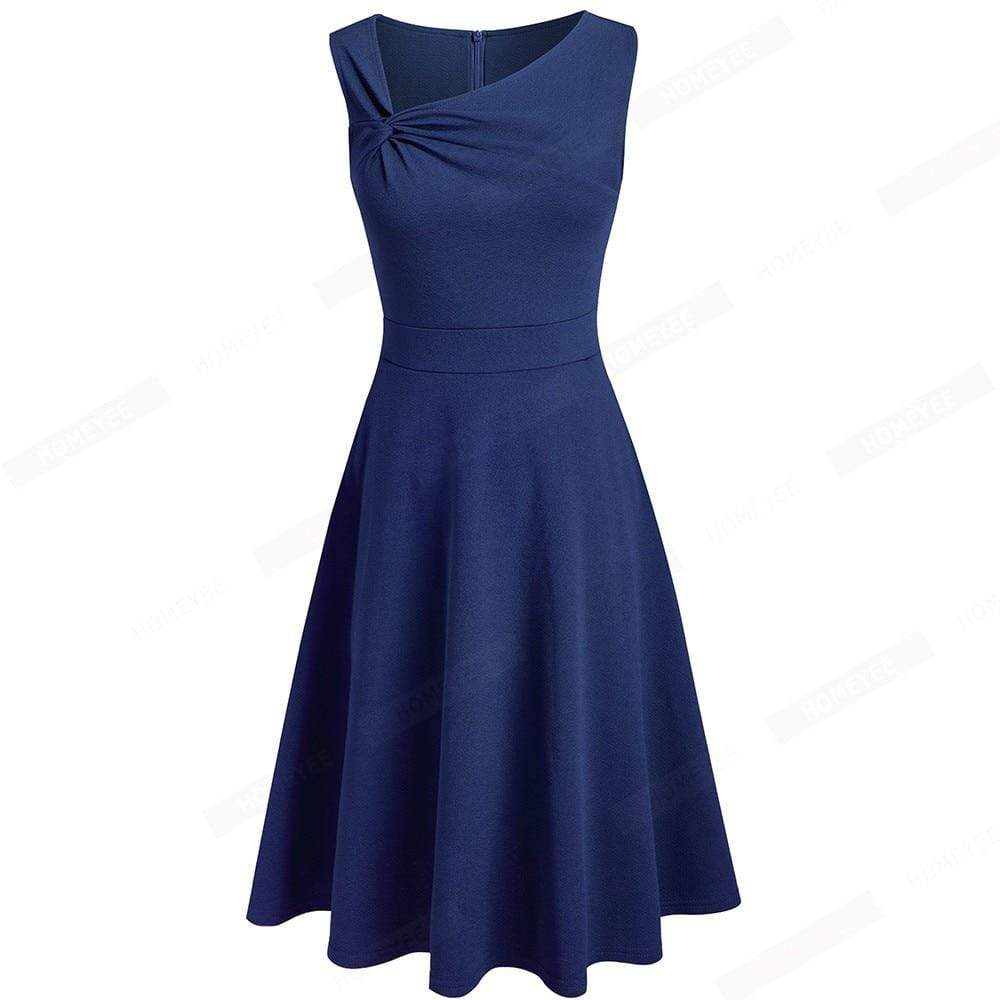 Cap Point Dark Blue / S Sleeveless Sleeveless A-Line Evening Dress with Asymmetric Tie Neck