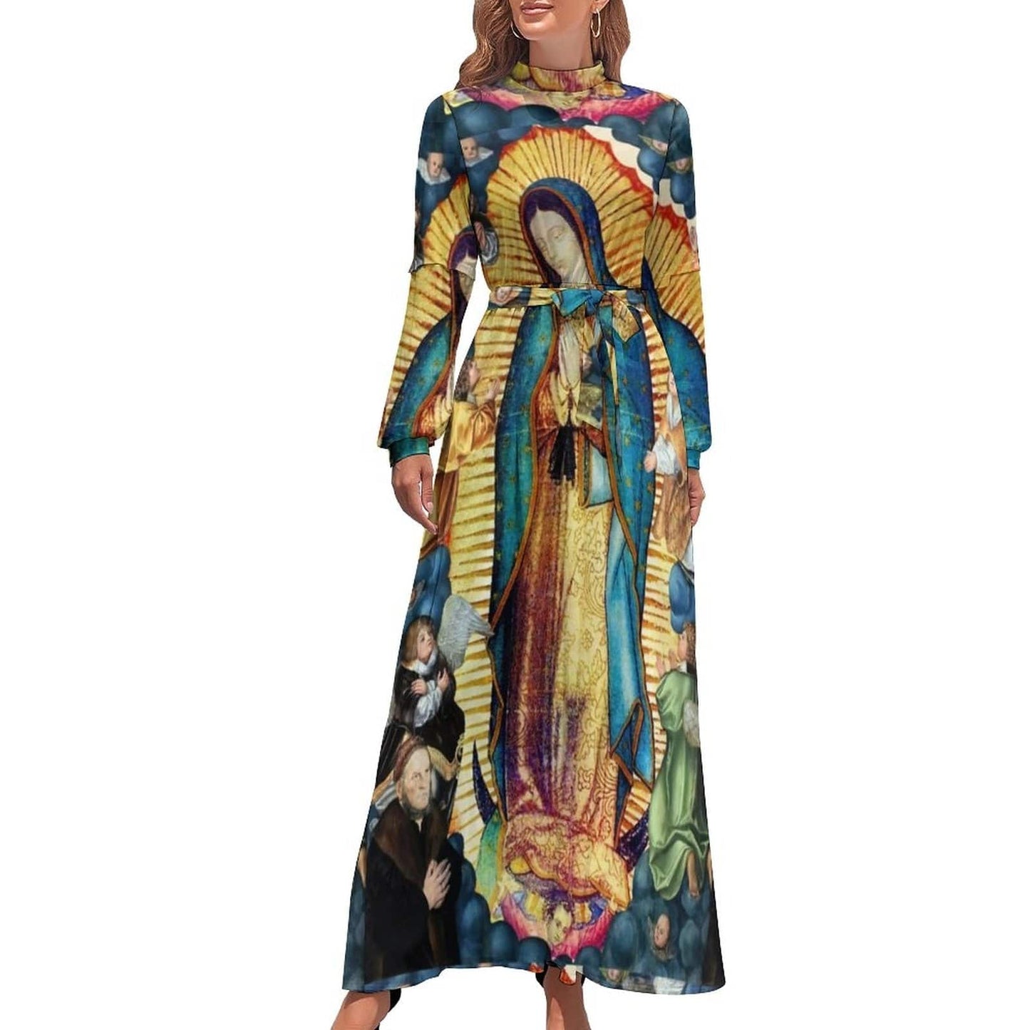 Cap Point Dark blue / XS Mary High Neck Long-Sleeve Boho Style Maxi Dress