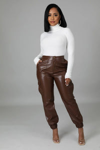 Cap Point Dark brown / S Megan PU Leather Matching Elegant Two Piece Long Sleeve Top Coat