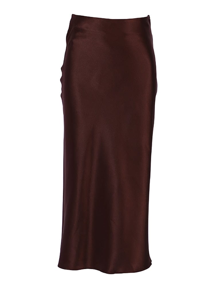 Cap Point Dark Brown / S Perline High Waisted Satin Office Ladies Maxi Skirt