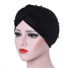 Load image into Gallery viewer, Cap Point Dark charcoal Solid folds pearl inner hijab cap
