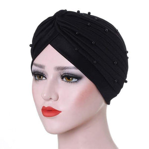Cap Point Dark charcoal Solid folds pearl inner hijab cap