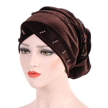 Load image into Gallery viewer, Cap Point Dark coffee New Solid Pearl Beaded Turban Head Scarf
