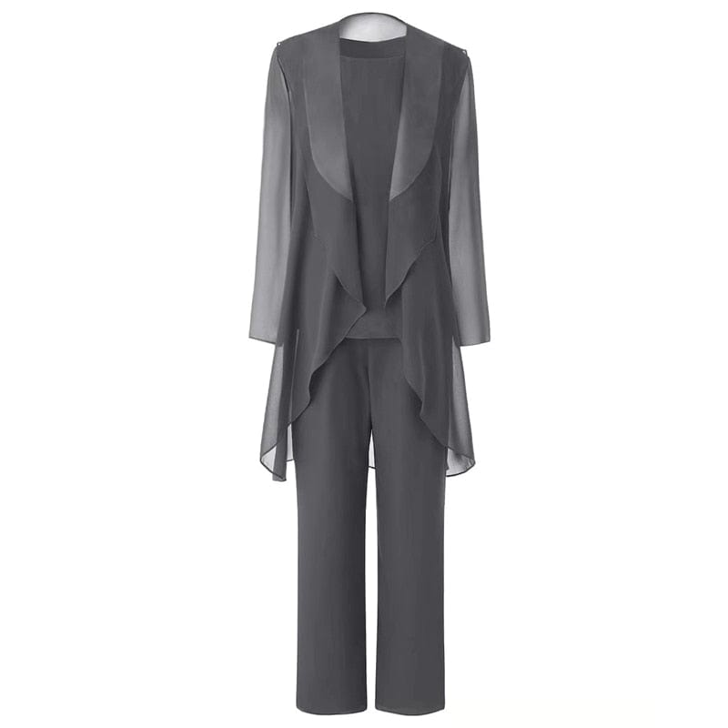 Cap Point dark gray / 4 Ginette Elegant Chiffon Long Sleeves Mother of the Bride Pantsuit
