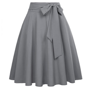 Cap Point Dark Gray / S Perline Belle Poque High Waist Self-Tie Bow-Knot Embellished  A-Line Skirt
