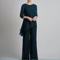 Cap Point Dark Green / 2 2 Pieces Half Sleeve Elegant Solid Irregular Mother of the Bride Pantsuit