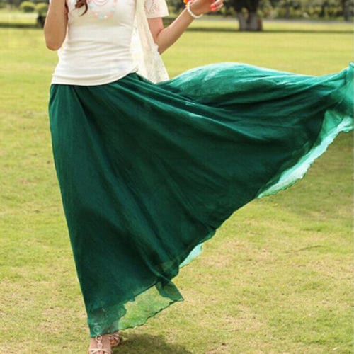 Cap Point dark green / One size Prisca Boho Double Layer Chiffon Maxi Skirt
