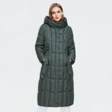 Load image into Gallery viewer, Cap Point dark green / XL / USA Megan long warm parka Plaid fashion thick hooded coat
