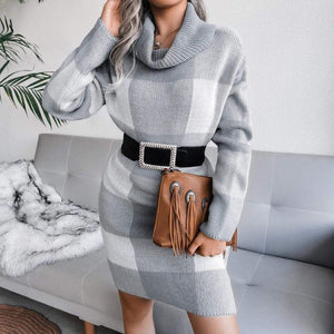 Cap Point Dark Grey / S Fashion Turtleneck Knitted Sweater Dress