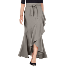 Load image into Gallery viewer, Cap Point dark grey / S Perline High Waist Wrap Asymmetrical Ruffle Mermaid Maxi Skirt
