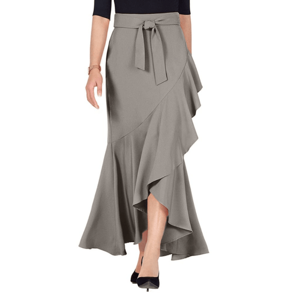Cap Point dark grey / S Perline High Waist Wrap Asymmetrical Ruffle Mermaid Maxi Skirt