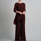 Cap Point Dark Red / 2 2 Pieces Half Sleeve Elegant Solid Irregular Mother of the Bride Pantsuit