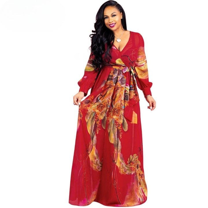 Cap Point Dark Red / S Francine Printed Chiffon Summer Dress