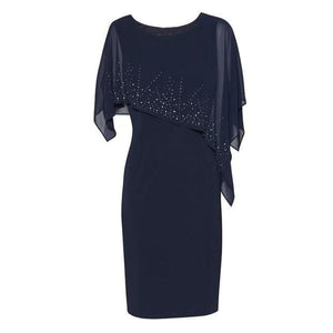 Cap Point Deep Blue / 2 Shine Chiffon with Beading Mother of the Bride Dress