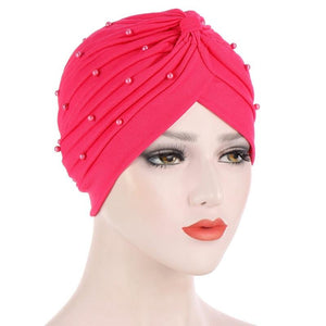 Cap Point Deep Pink Solid folds pearl inner hijab cap