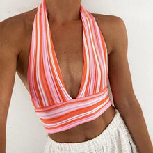 Load image into Gallery viewer, Cap Point Deep V Neck Bandage Backless Halter Tank Crop Top
