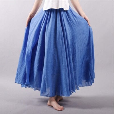 Cap Point Denim Blue / M Bohemian Beach Empire A-line Pleated Maxi Skirt