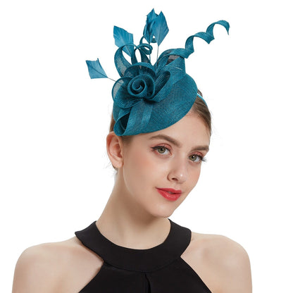 Cap Point Denim Blue Mirva Hat Cocktail Tea Party Kentucky Derby Feather Fascinators