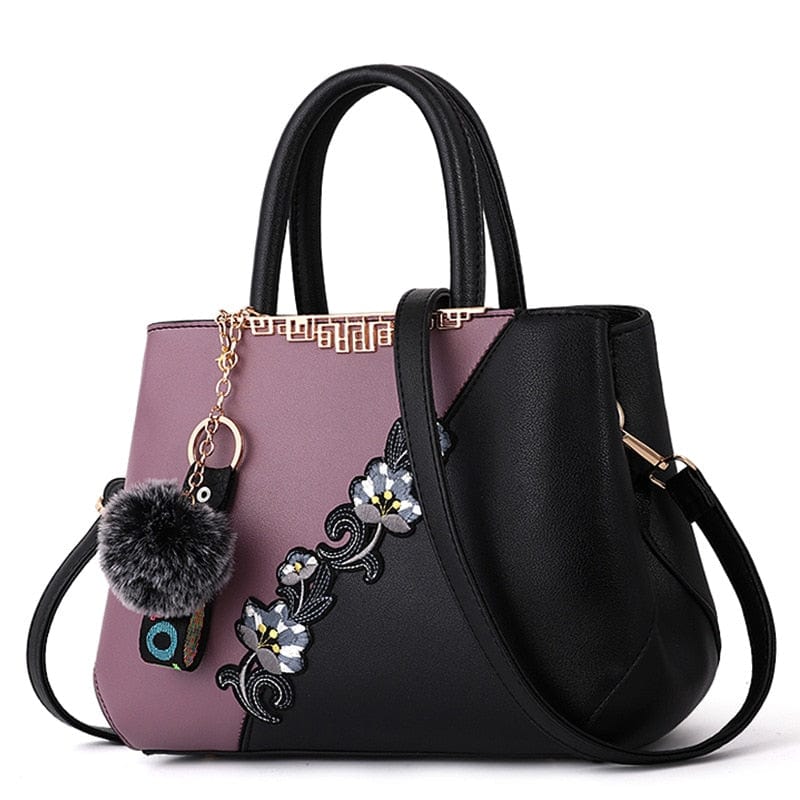 Cap Point Denise Leather Embroidered Messenger Tote Bag