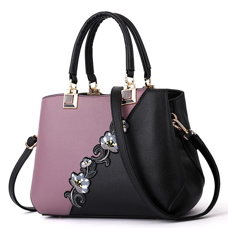Cap Point Denise Leather Embroidered Messenger Tote Bag