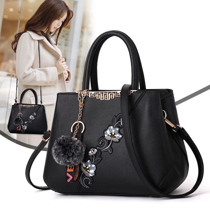 Cap Point Denise Leather Embroidered Messenger Tote Bag