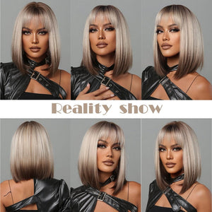 Cap Point Dina Short Straight Synthetic Daily Cosplay Party Heat Resistant Ombre Bo Hair Wigs