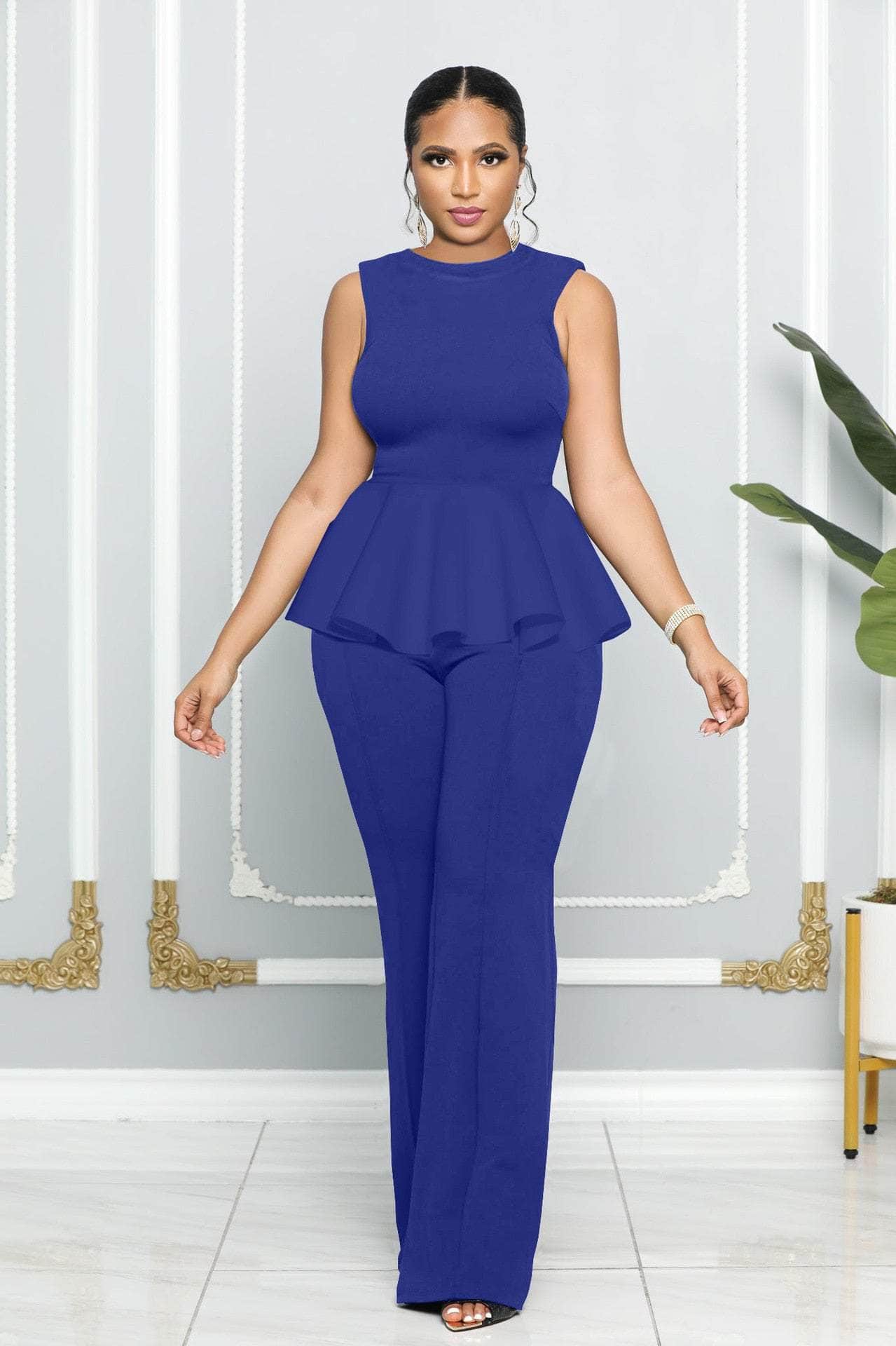 Cap Point Dinanga Summer Sleeveless Ruffle Zipper Long Jumpsuit