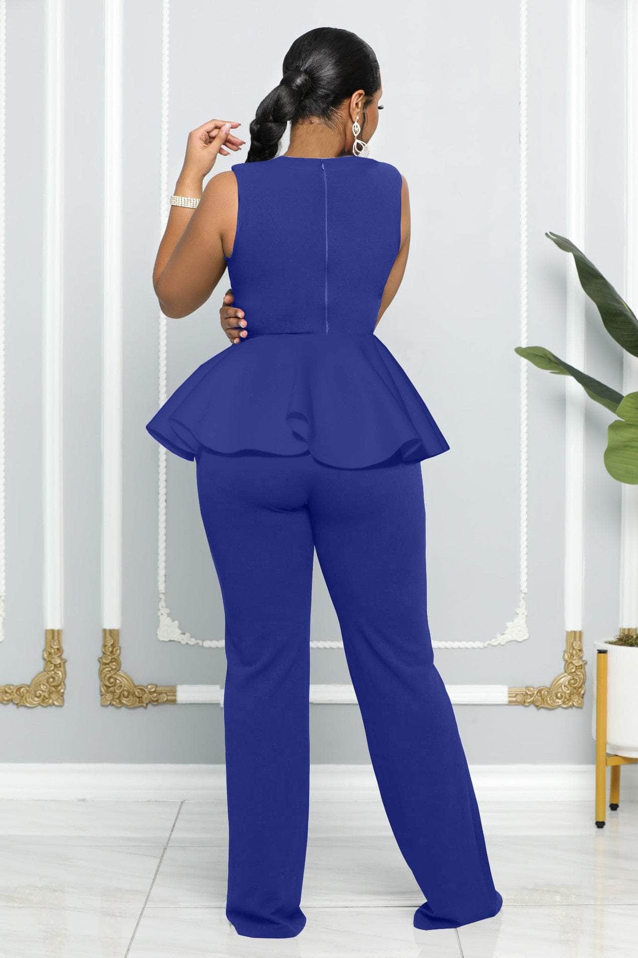 Cap Point Dinanga Summer Sleeveless Ruffle Zipper Long Jumpsuit