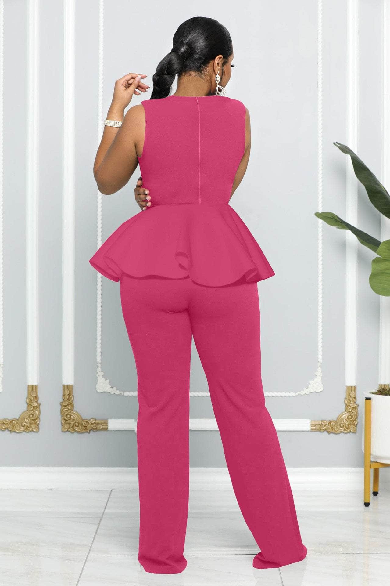 Cap Point Dinanga Summer Sleeveless Ruffle Zipper Long Jumpsuit