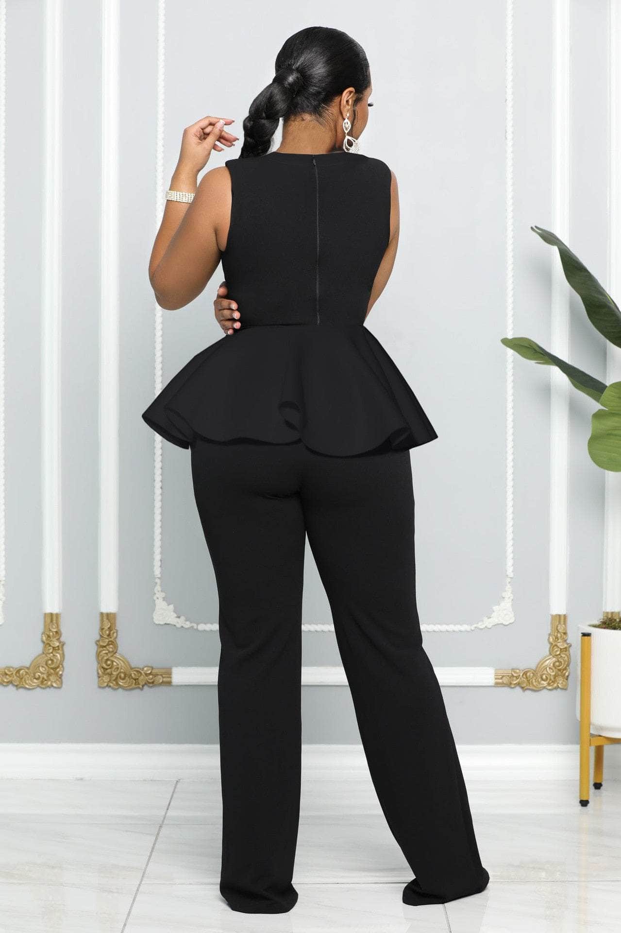 Cap Point Dinanga Summer Sleeveless Ruffle Zipper Long Jumpsuit
