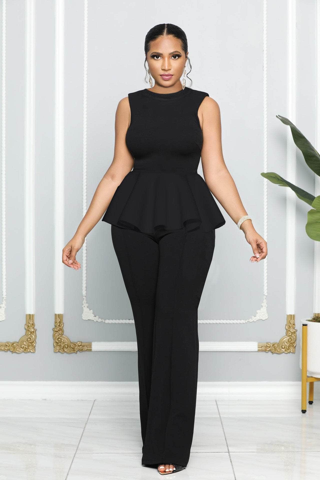 Cap Point Dinanga Summer Sleeveless Ruffle Zipper Long Jumpsuit