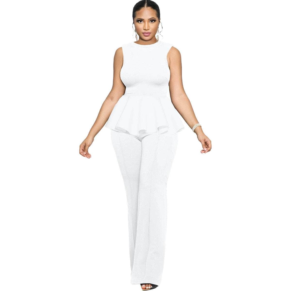 Cap Point Dinanga Summer Sleeveless Ruffle Zipper Long Jumpsuit