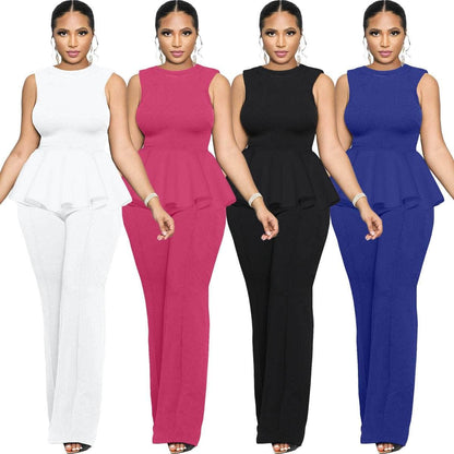 Cap Point Dinanga Summer Sleeveless Ruffle Zipper Long Jumpsuit