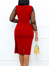 Load image into Gallery viewer, Cap Point Donda Polka Dot Patchwork Mesh Sleeve Bodycon Pleated Sheath Dress
