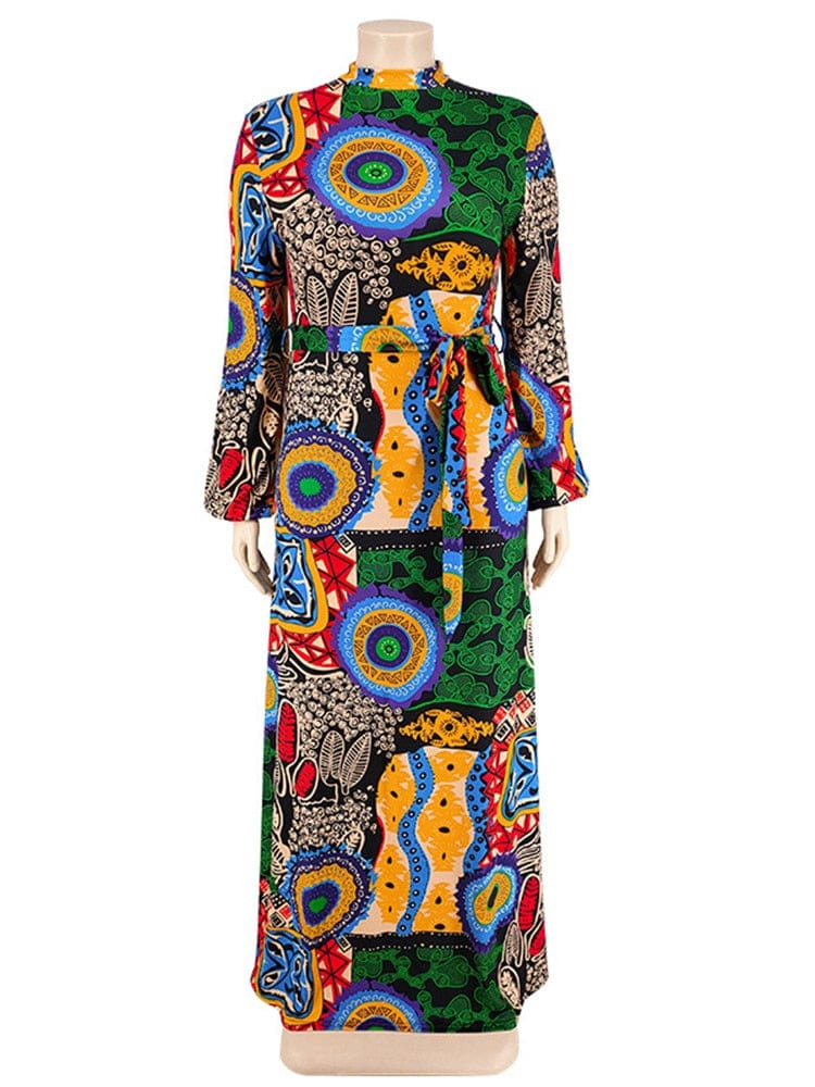Cap Point Doris Plus Size Elegant Long Sleeve Printed  Maxi Dress