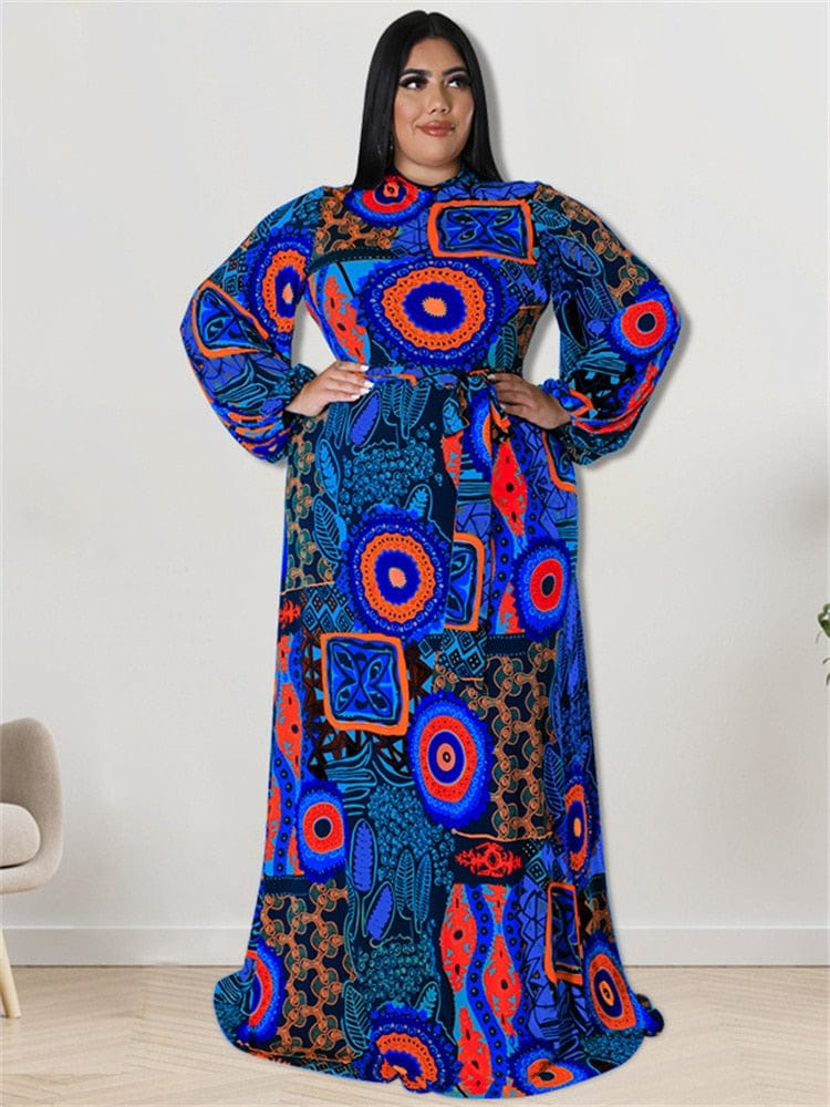 Cap Point Doris Plus Size Elegant Long Sleeve Printed  Maxi Dress