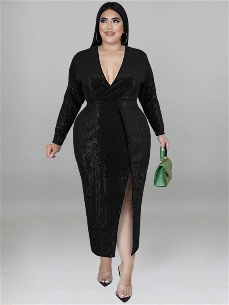 Cap Point Doris Plus Size Fall V Neck Bodycon Elegant Sexy Evening Maxi Dress