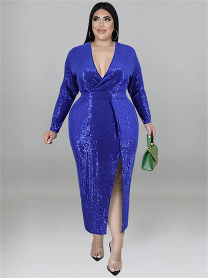 Cap Point Doris Plus Size Fall V Neck Bodycon Elegant Sexy Evening Maxi Dress